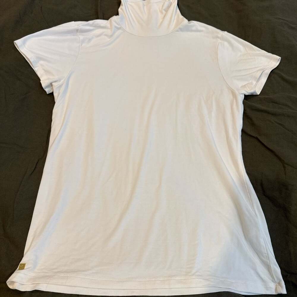 Lauren Ralph Lauren Women's White Mock Neck Short Sleeve Top Size Large